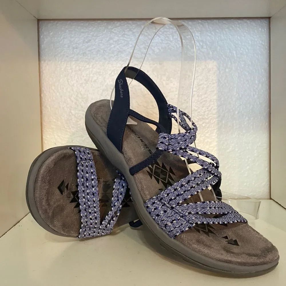 Skechers Memory Foam Blue Strappy Slingback Comfort Sandals Women’s Size 8